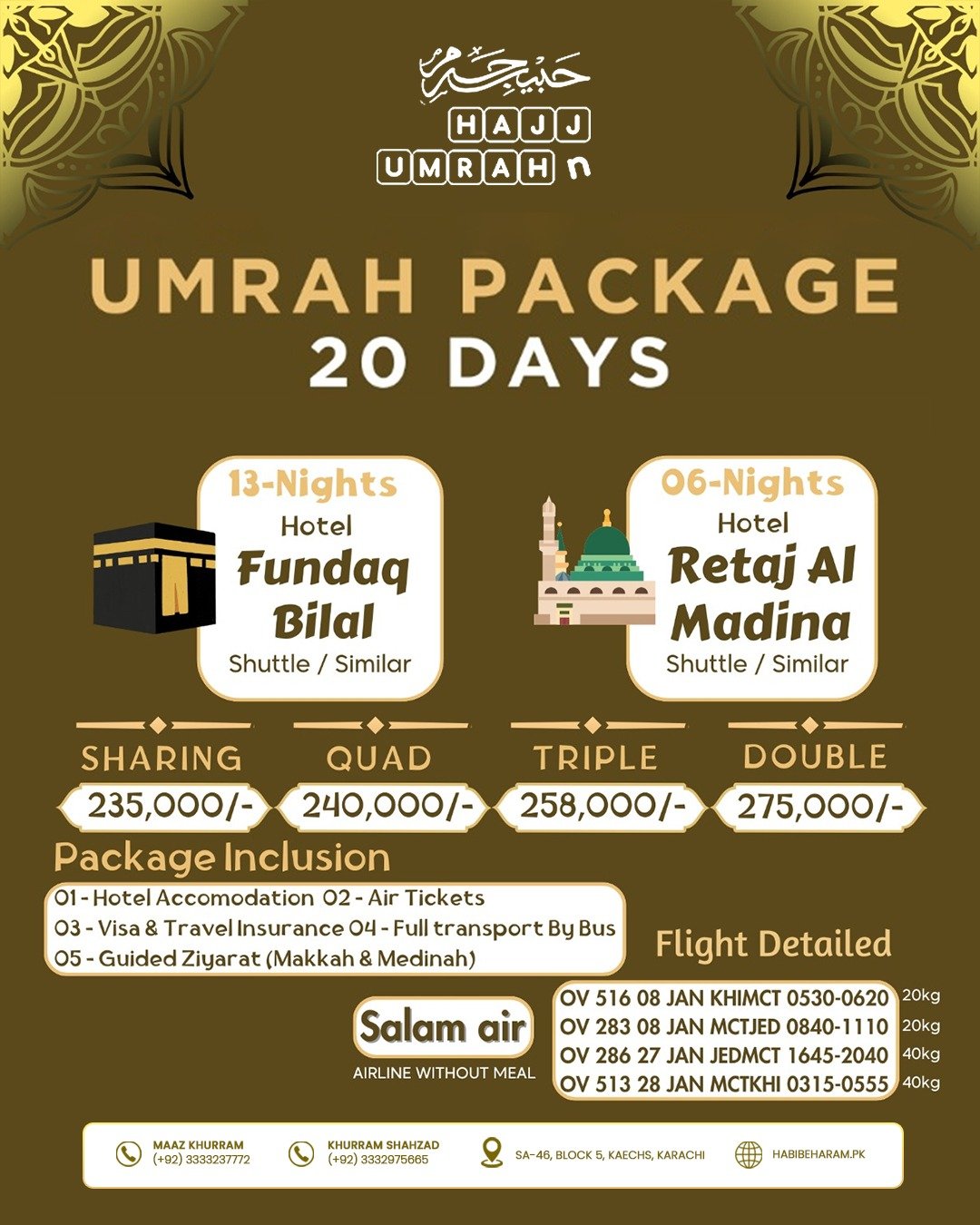 20 Days Umrah Package from Karachi – Affordable Complete Umrah Deal 20 Days Umrah Package